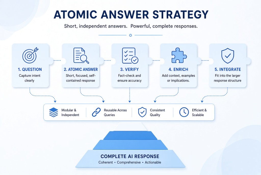 Atomic Answer（短く独立した回答単位）の概念図。